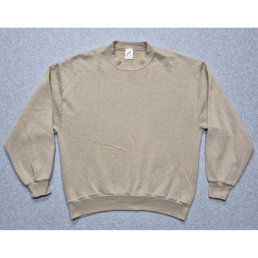 VTG Jerzees Sweatshirt Men's L Beige Blank Crewneck Pullover USA 90s Retro